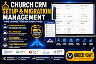 migrate and setup planning center, breeze chms, churchtrac and rock rms tithely
