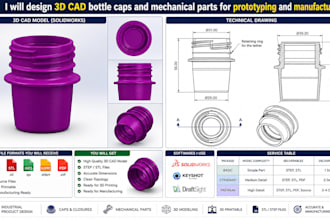 design 3d cad bottle caps and mechanical cad for prototyping and manufacturing