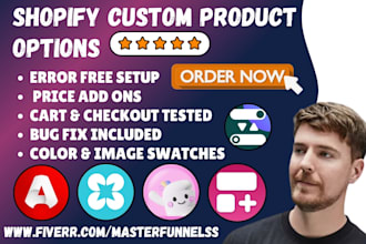 setup shopify custom product options aris king infinite optis variant qikify PC