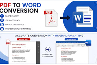 do PDF to word conversion, typing and formatting