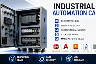develop robot cad, plc control box, arm drawing, industrial automation 3d models