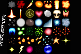 do pixel art vfx, particle effect, rotoscoping spell animation, game assets