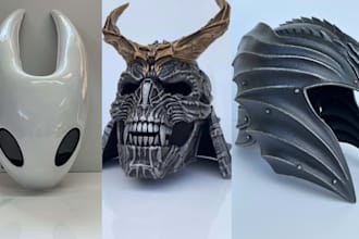design 3d wearable cosplay helmet, 3d mask, 3d cosplay armor for 3d printing