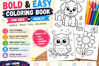 create a custom bold and easy coloring book for kids and adults