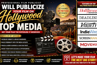 be your film publicist and publish your film on top hollywood media sites