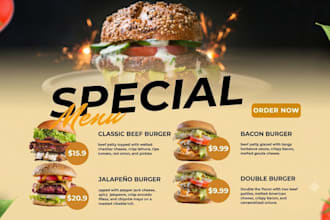 design a restaurant menu,digital and takeaway menu board