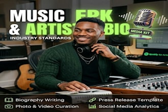 design a professional music epk and write an artist bio, spotify promotion ,ads