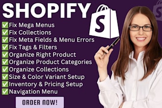 setup shopify collections product variant navigation mega menu organize store