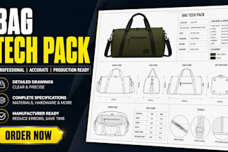 create manufacturer ready bag tech pack for handbag, backpack and tote bag