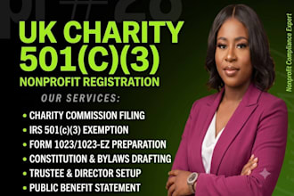 do UK charity registration, nonprofit setup, and irs 501c3 in 24 hours