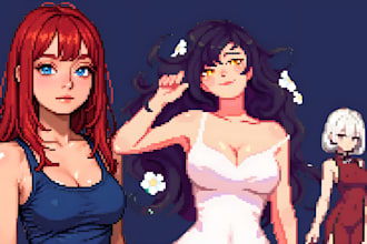 draw a pixel art portrait, pixel art background, illustration character design