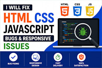 fix HTML CSS javascript bugs and responsive website issues