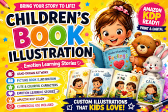 children story book illustration, picture book, emotion learning art