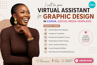 be your virtual assistant for graphic design in canva, social media templates