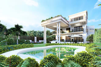 produce realistic 3d duplex exterior,tropical modernism,real property,natatorium