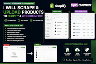 scrape product from website upload or import csv to shopify woocommerce