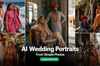 create wedding couple photoshoot in dream destinations with ai