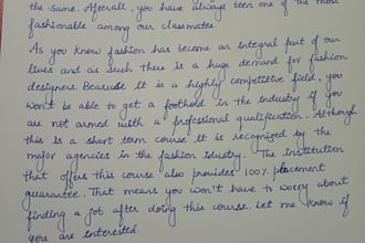 handwrite anything in beautiful  cursive handwriting