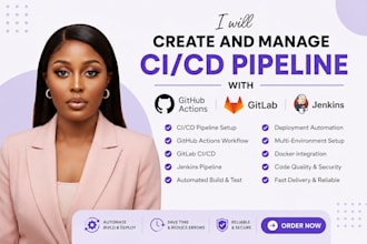 create and manage cicd pipeline with github acction, cicd, gitlab, jenkins