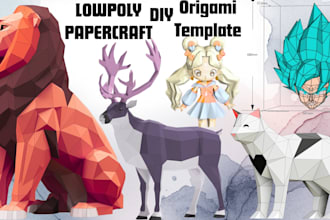 do low poly DIY geometric 3d model object, animal template 3d papercraft