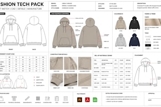create a fashion tech pack, clothing tech pack, flat sketch, cad and manufacture