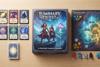 design custom board game artwork, card game illustration, and box mockup