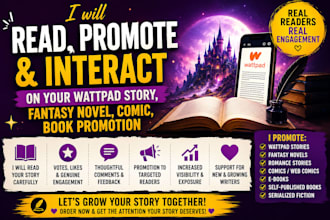 read, promote, interact on your wattpad story,fantasy novel,comic,book promotion