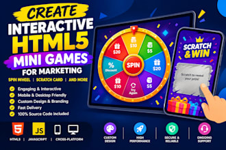 create interactive HTML5 mini games like spin wheel, scratch card for marketing