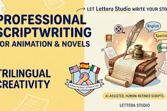 write tailor made stories and scripts in spanish, english, or italian