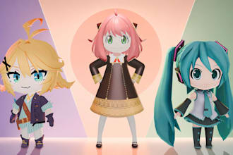 create 3d stylized chibi, anime, roblox npc, and voxel character