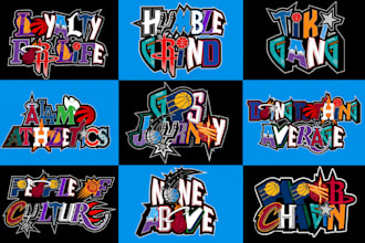 make awesome alphabet logo mashup of nba, nfl, mlb, and other sports streetwear
