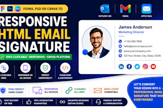 convert figma, PSD or canva to responsive clickable HTML email signature