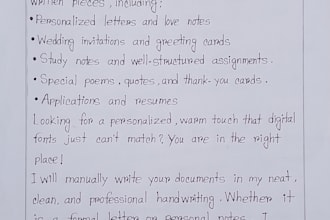 do beautiful english handwriting and copy typing