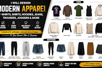 design modern apparel tshirts, shirts, hoodies, jeans, trousers and jogger
