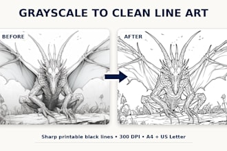 turn grayscale coloring pages into clean printable line art