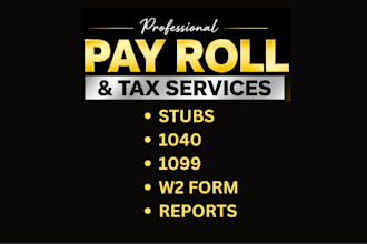 prepare stubs, payroll reports, form w2, 1099 and 1040