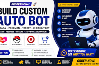 build lazada bot, auto checkout bot pokemon bot, target bot checkout bot autobot