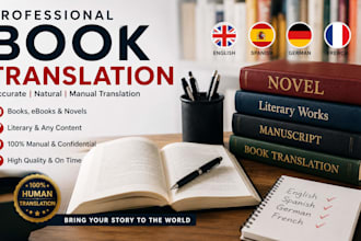 translate book, ebook, novel, literary content in english spanish german french