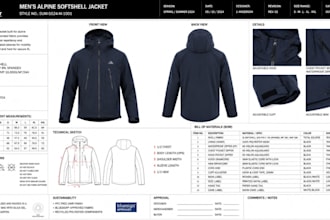 create apparel technical sketch and factory ready fashion tech pack
