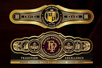 do a premium modern cigar band, logo, label and cigar box design