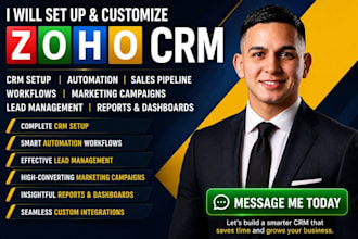 set up zoho CRM, zoho one, books, campaigns, desk, forms, bigin and automation