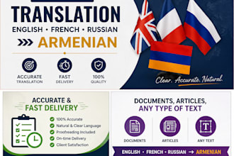translate english, french, russian and armenian professionally and accurately