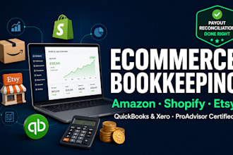 do ecommerce bookkeeping for amazon, shopify and etsy in quickbooks