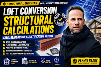 do structural calculations, steel beam design, and justification report for loft
