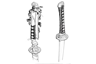 hand drawn katana sword fitting design katana blueprint drawing pencil sketch