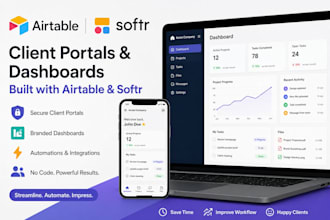 setup airtable client portal, client portal dashboard, airtable and softr portal