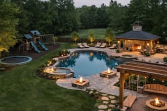 do realistic 3d landscape rendering for backyard, garden, pool, patio, frontyard