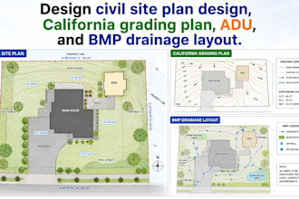design civil site plan grading plan adu and bmp drainage layout
