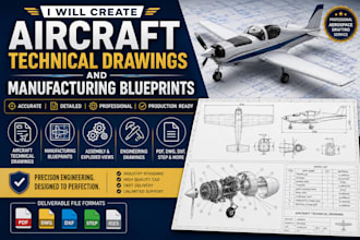 create aircraft technical drawings and manufacturing blueprints