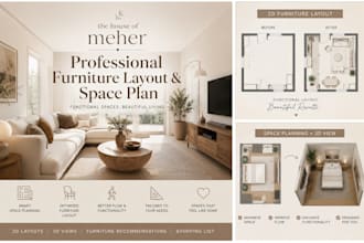 create a professional furniture layout and space plan for any room